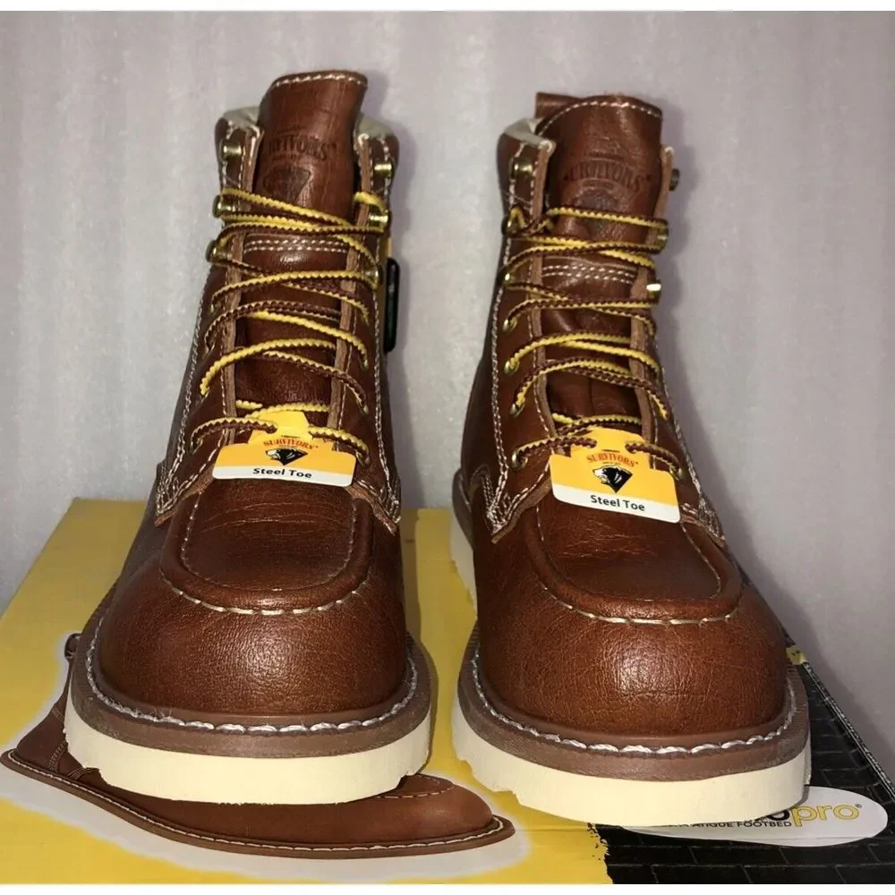 Herman Survivors Oakridge Brown Leather 6" Steel Toe Work Boots Men's Size 7 - Picture 8 of 16